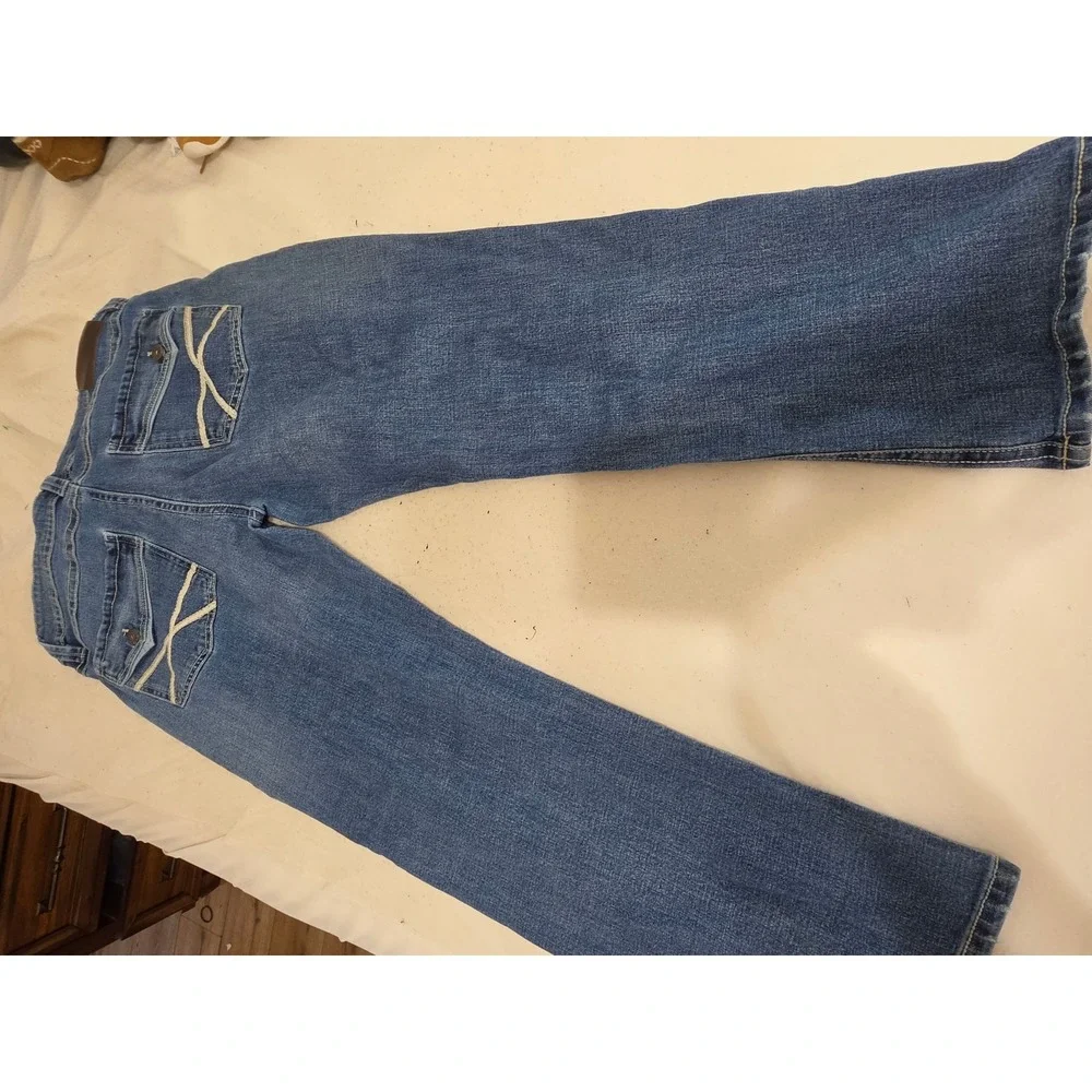 TK Axel Mens Slim Bootcut Jeans Medium Wash Denim W36 L30 Embroidered Pockets